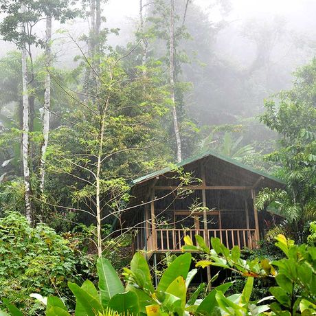 Blick auf die Dschungel-Lodge Pacuare Outdoor Center