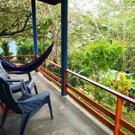 Blick auf die Natur vom Balkon eines Bungalow des Hotels Sueño Celeste aus