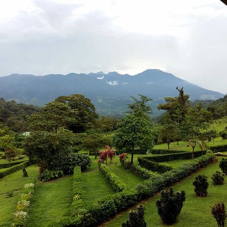 Gepflegter Garten der Celeste Mountain Lodge 