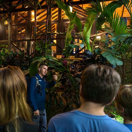 Hotel Rio Celeste Hideaway Galerie Guide bei Erklärungen im Garten