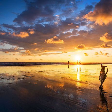 Sonnenuntergangsstimmung an der Pazifikküste bei Ballena nach einer lehrreichen und spaßigen Surfstunde.